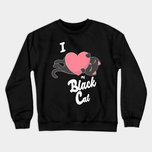 I Heart My Black Cat cute kawaii love Crewneck Sweatshirt by xenotransplant